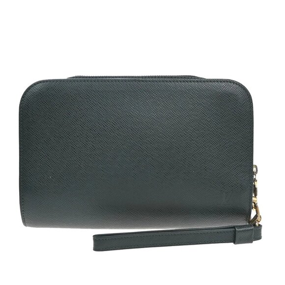LOUIS VUITTON LV Logo BAIKAL Clutch Hand Bag Taiga Leather Green M30184 60EF004 - Picture 1 of 15